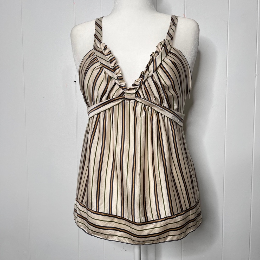 BCBGMaxAzria Cream and Brown Striped Silk Camisole